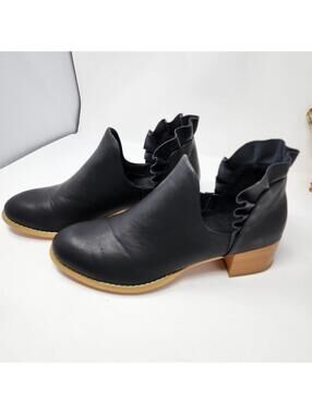 Women's Black Ankle Boots with Ruffle Detail 9.5